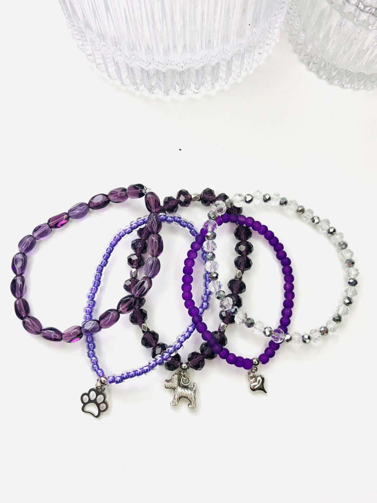 Purples - Dog - Beaded Bracelet Making Kit - 5 Stacking Bracelets (Age 6+)