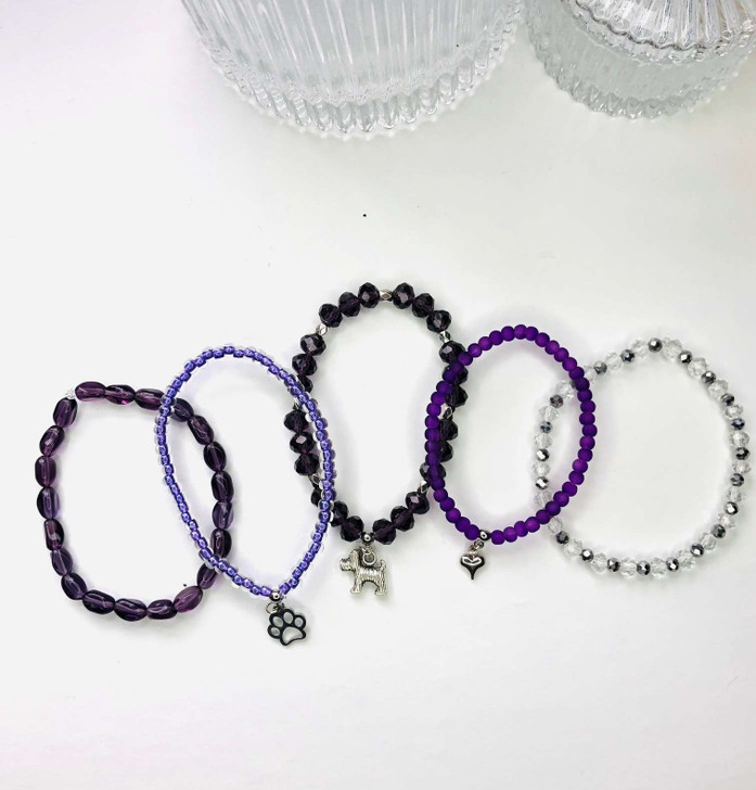 Purples - Dog - Beaded Bracelet Making Kit - 5 Stacking Bracelets (Age 6+)