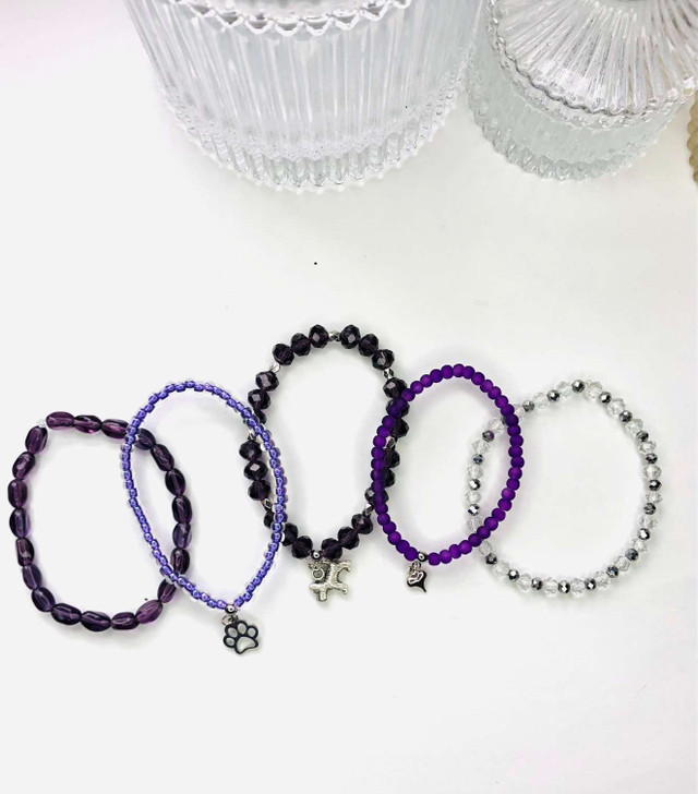 Purples - Dog - Beaded Bracelet Making Kit - 5 Stacking Bracelets (Age 6+)