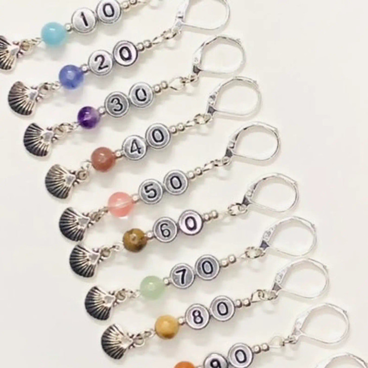 Counting Stitch Markers Gemstone & Silver Shell Knitting | Numbered Stitch Markers - MYM set of 10-100