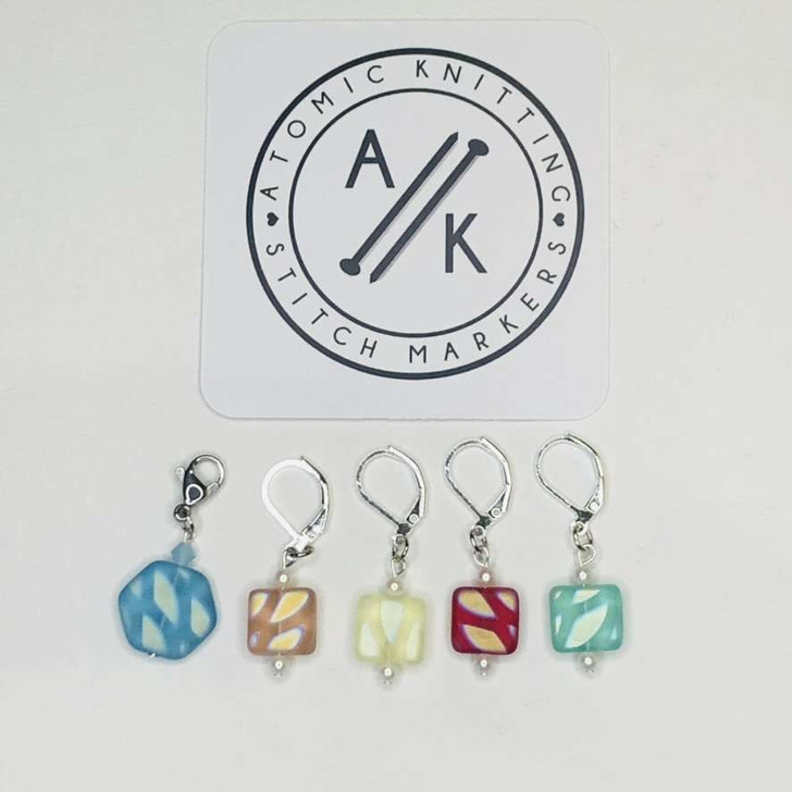 Mixed Square Silver & Glass Stitch Markers - MYM set of 5 | Atomic Knitting