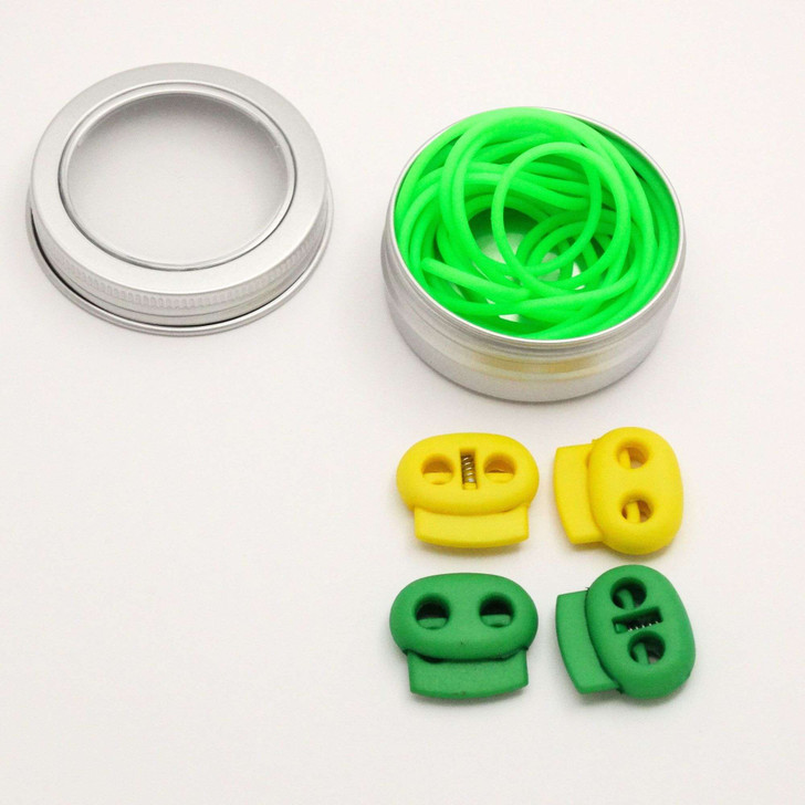 3 Stitch Keeper Holder Cords | 1 x 150cm 2 x 50cm & 4 Knitting Stitch Stoppers with Tin | CHOOSE COLOUR | Atomic Knitting