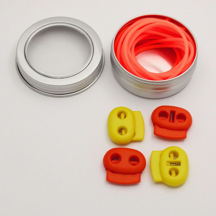 3 Stitch Keeper Holder Cords | 1 x 150cm 2 x 50cm & 4 Knitting Stitch Stoppers with Tin | CHOOSE COLOUR | Atomic Knitting