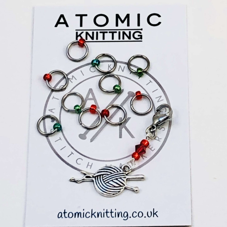 Green/Red Dual Increase & Decrease Stitch Markers with Clip On Removable Progress Marker - 4mm - Set of 11