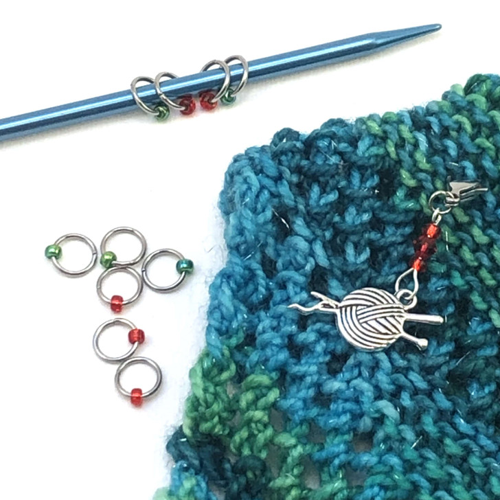 Green/Red Dual Increase & Decrease Stitch Markers with Clip On Removable Progress Marker - 4mm - Set of 11