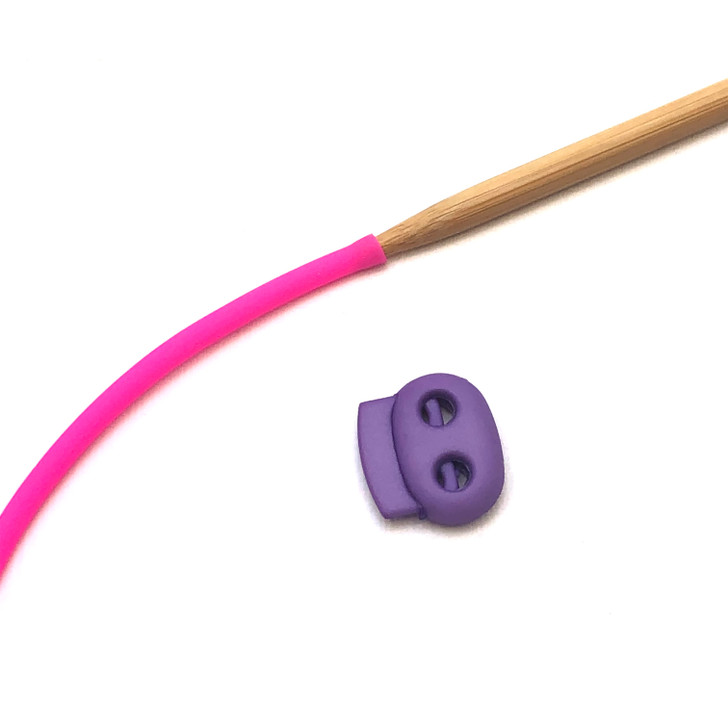 Stitch Keeper Holder Cord 120cm Neon Pink Cord and Tin with 2 Knitting Stitch Stoppers - to fit needles 3 - 7mm -