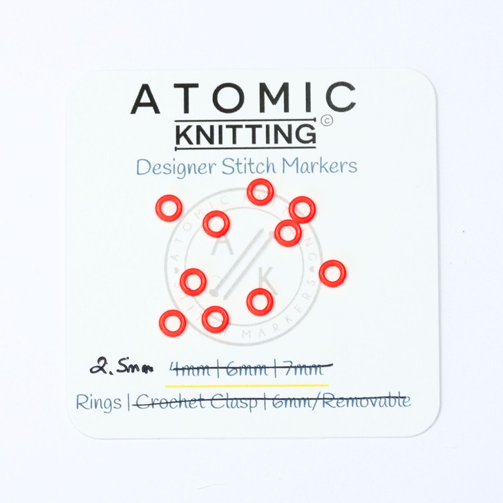 10 Bright Red 2.5mm 'Thin' Snag Free Silicone Ring Knitting Stitch Markers
