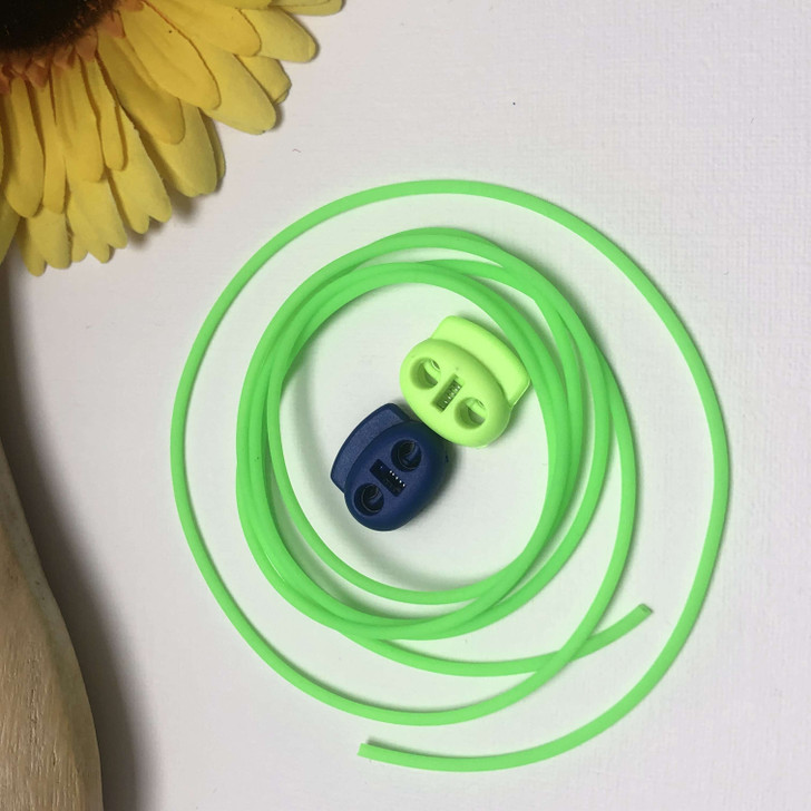 Neon Green Stitch Keeping Cord & 2 Stitch Stoppers 2.5 - 3.75mm | Tin Optional