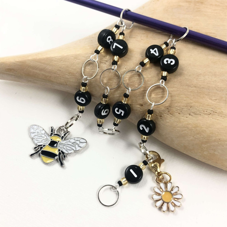 Row Counter - Bumble Bee & Daisy 99 Row Chain Counter for Knitting- SIZE 4mm OR 7mm | Atomic Knitting