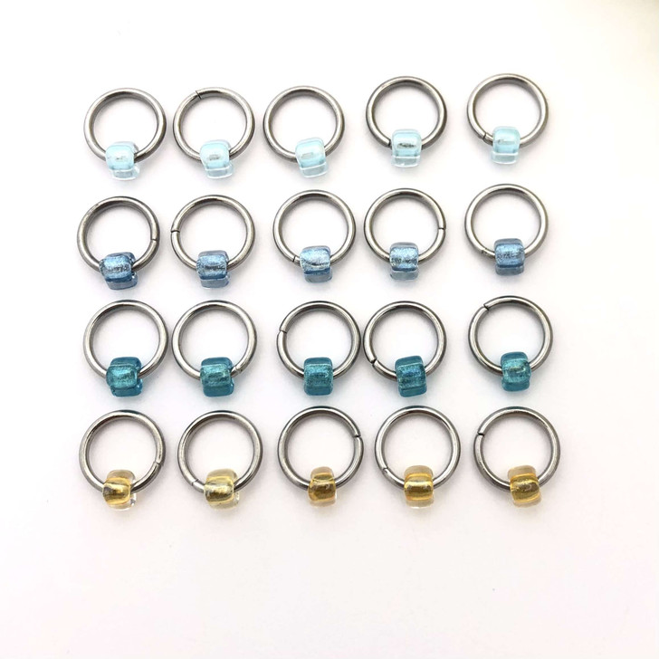 20 Stitch Markers BEACHY Glass Jewel Knitting Ring Stitch Markers | Choose Size - 4mm or 6.5mm | UK Made
