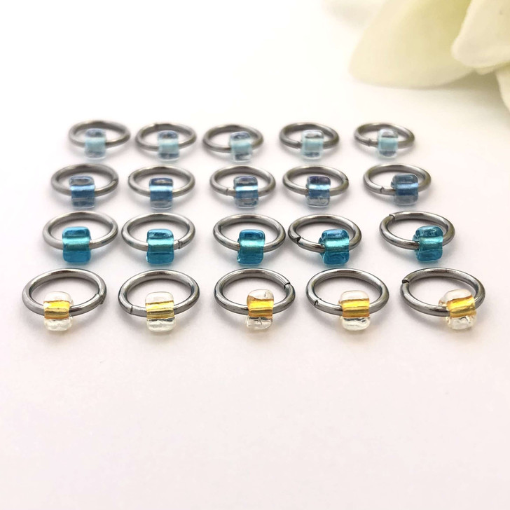 20 Stitch Markers BEACHY Glass Jewel Knitting Ring Stitch Markers | Choose Size - 4mm or 6.5mm | UK Made