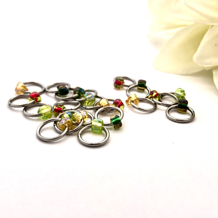 20 Stitch Markers MEADOW CRUSH Glass Jewel Knitting Ring Stitch Markers | Choose Size - 4mm or 6.5mm | UK Made