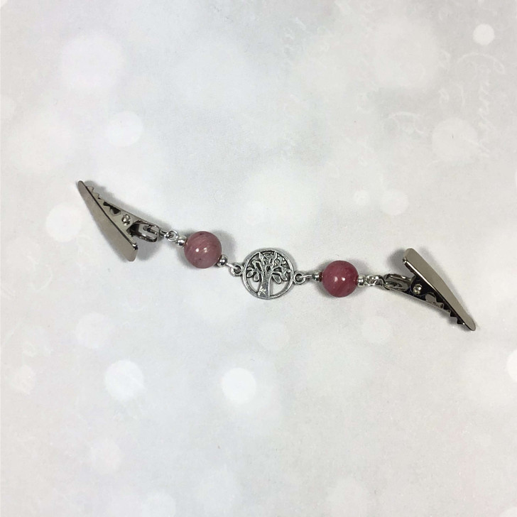 Rhodanite Gemstone & Silver Tree Beaded Shawl/Cardigan Holder Clip Fastener - 11cm