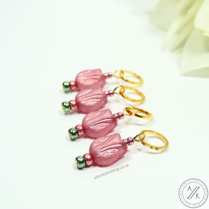 Vintage Pink Tulip Knitting Stitch Markers Set of 4 - Make Your Mark