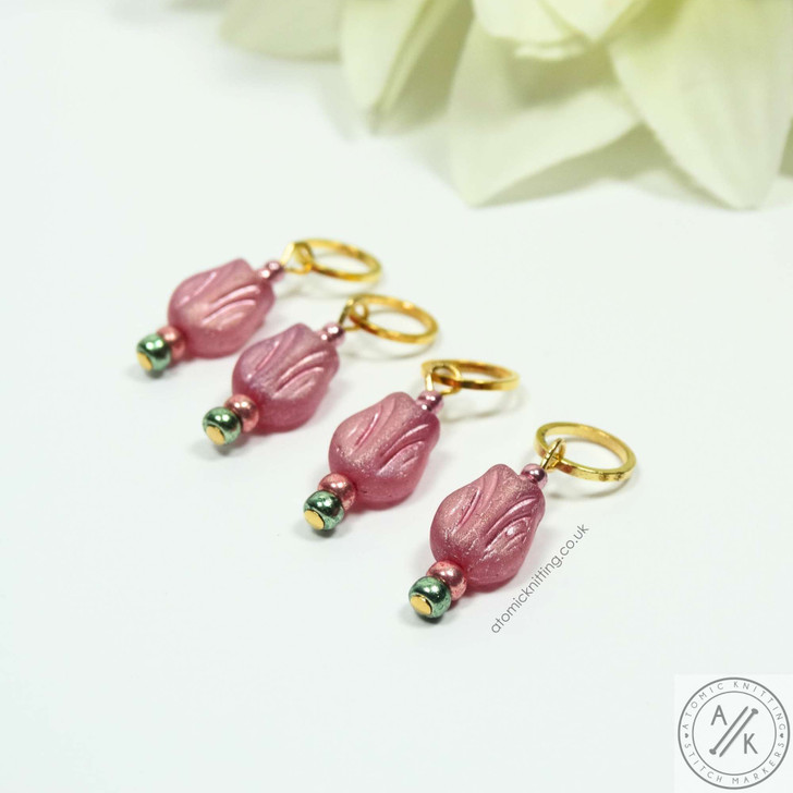 Vintage Pink Tulip Knitting Stitch Markers Set of 4 - Make Your Mark
