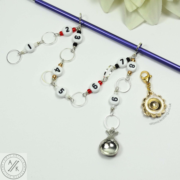 Row Counter - Ladybird & Daisy 99 Row Chain Counter for Knitting- SIZE 4mm OR 7mm | Atomic Knitting