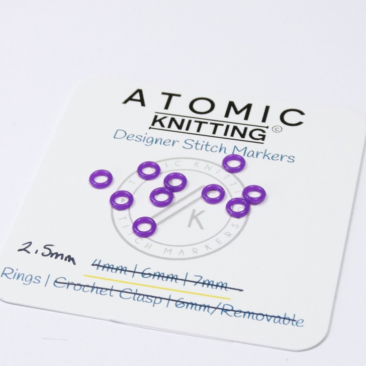 Purple 'Thin' EPDM Snag Free stitch markers 2.5mm x 10