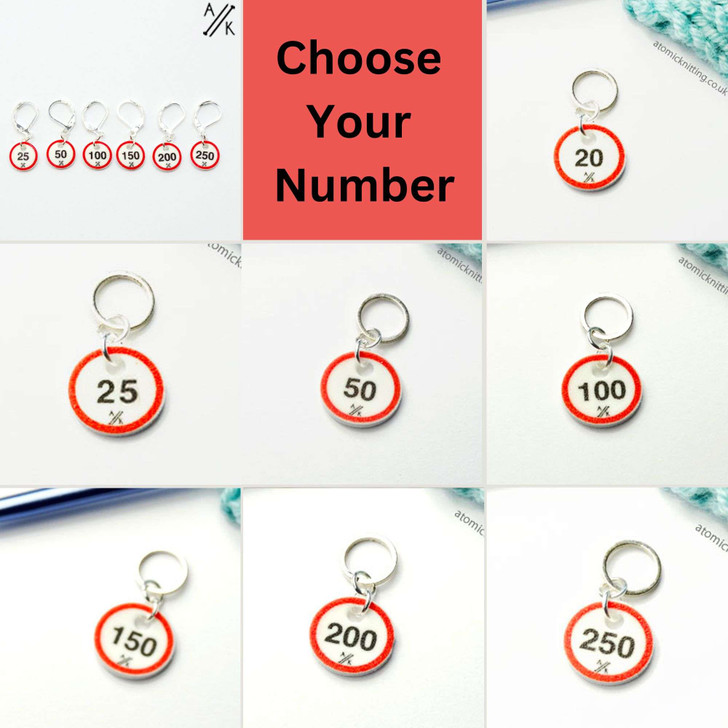 CHOOSE NUMBERS - Cast On Counting Stitch Marker - Red & Black