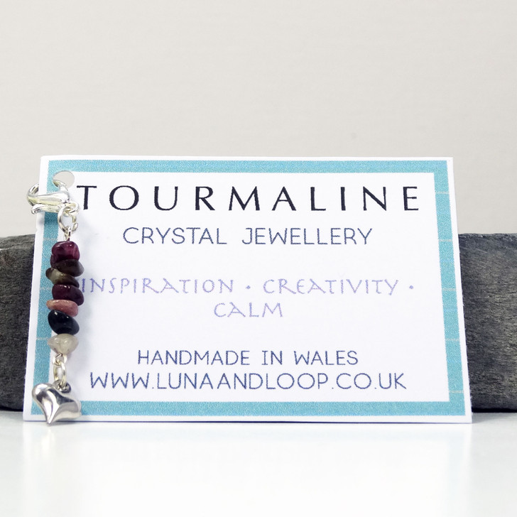 Tourmaline Gemstone & Silver Heart Clip On Planner Charm