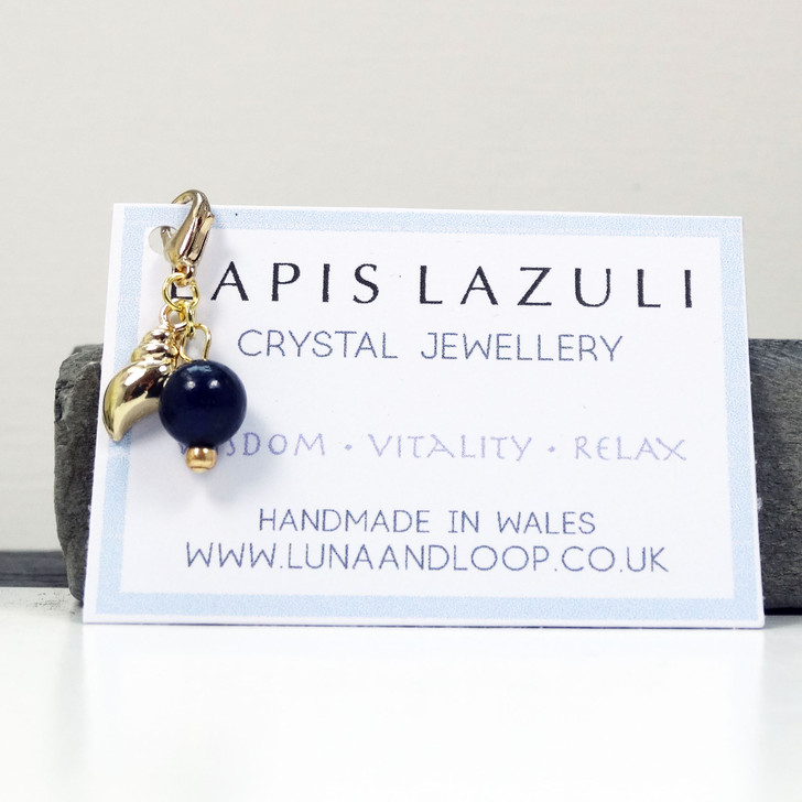 Lapis Lazuli Gemstone & Gold Shell Dainty Clip On Charm