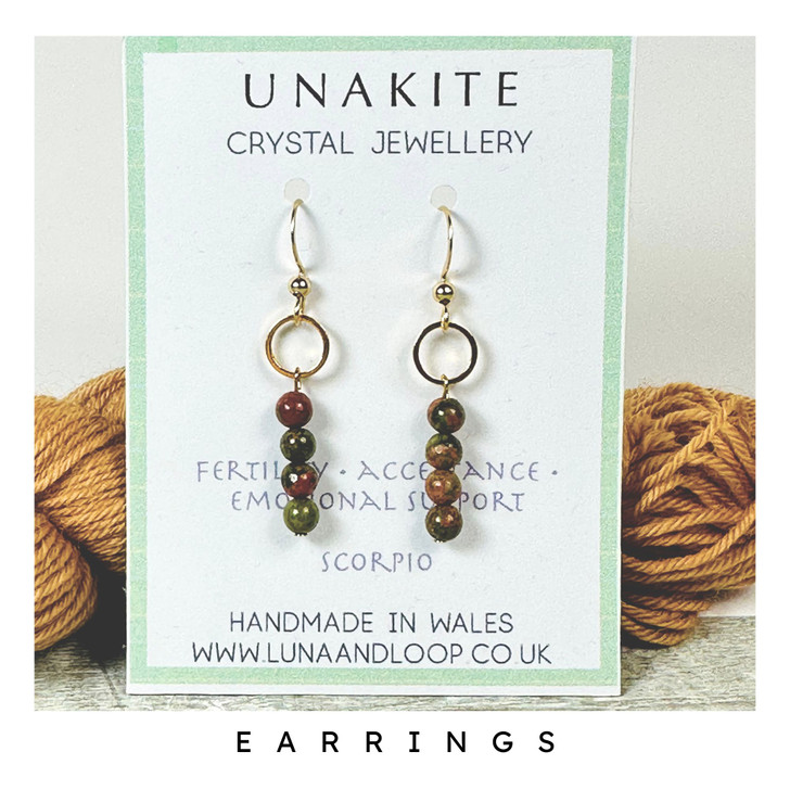 Unakite Circle Gold Earrings
