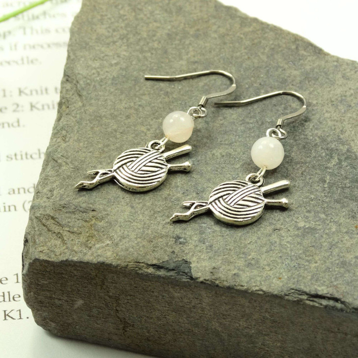 Yarn & Needles Rose Quartz Gemstone Silver Earrings | UK Made