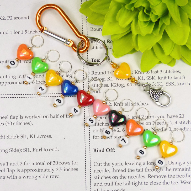 Counting Stitch Markers set of 10 - Mystery Colour Hearts Bright