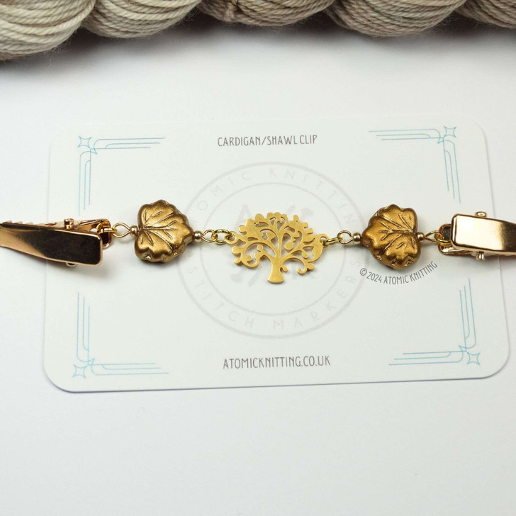 Golden Tree & Champagne Maple Leaf Sweater Cardigan Shawl Clip Pin Fastener UK