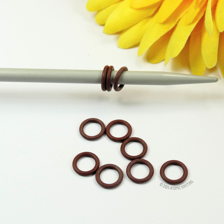 Brown Thin Snag Free Rubber EPDM Ring Knitting Stitch Markers 4mm