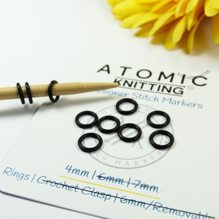Black Thin Snag Free Rubber EPDM Ring Knitting Stitch Markers 4mm