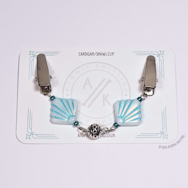 Art Deco Style White Aqua Sweater Cardigan Shawl Clip Pin Fastener UK