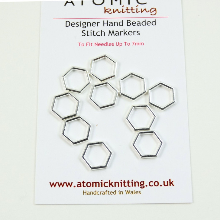 10 Solid Snag Free 7mm Hexagonal Stitch Markers (silver colour)
