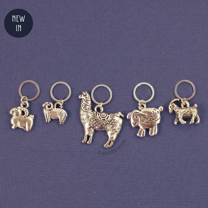Silver Sheep Alpaca Ram Flock Crochet Knitting Stitch Markers - Set of 5