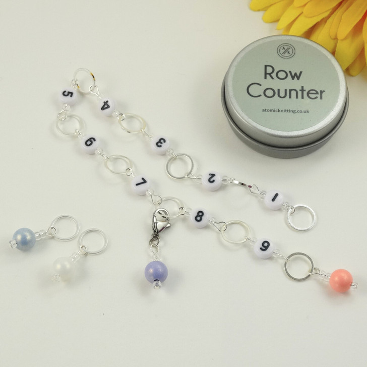 Pastels Row Counter Starter Set of 2 & 4 Stitch Markers - Minimal Repeat Section Row Counter Numbered Knitting Chain 4mm and 7mm