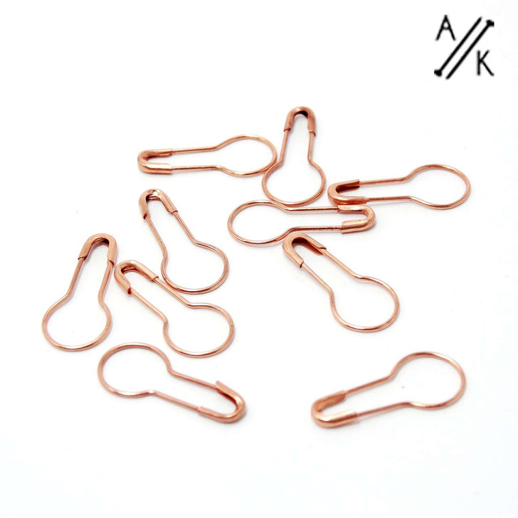 New! 10 Coil-less French Bulb Safety Pins, Stitch Marker - Rose Gold colour