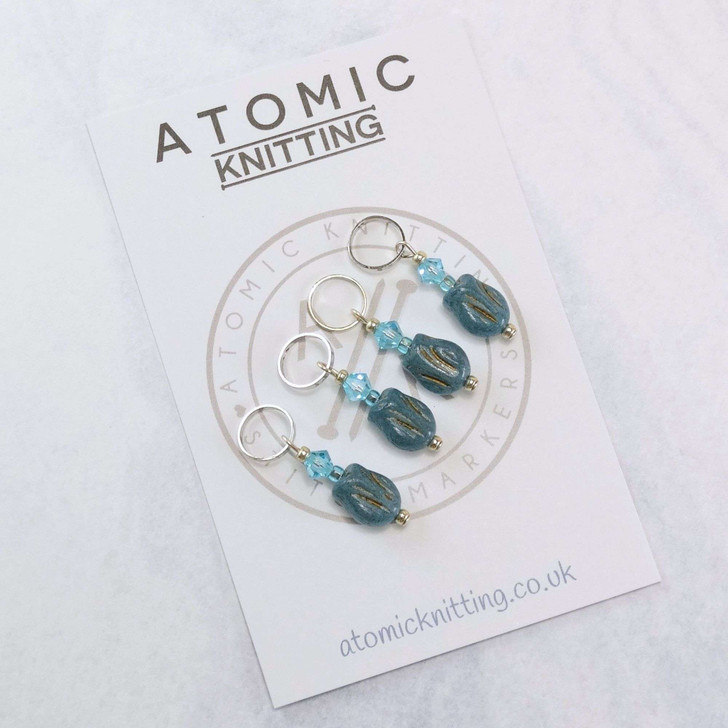 Tulip and Crystal - Deep Aqua - Crochet Knitting Stitch Marker Set - MYM Set of 4