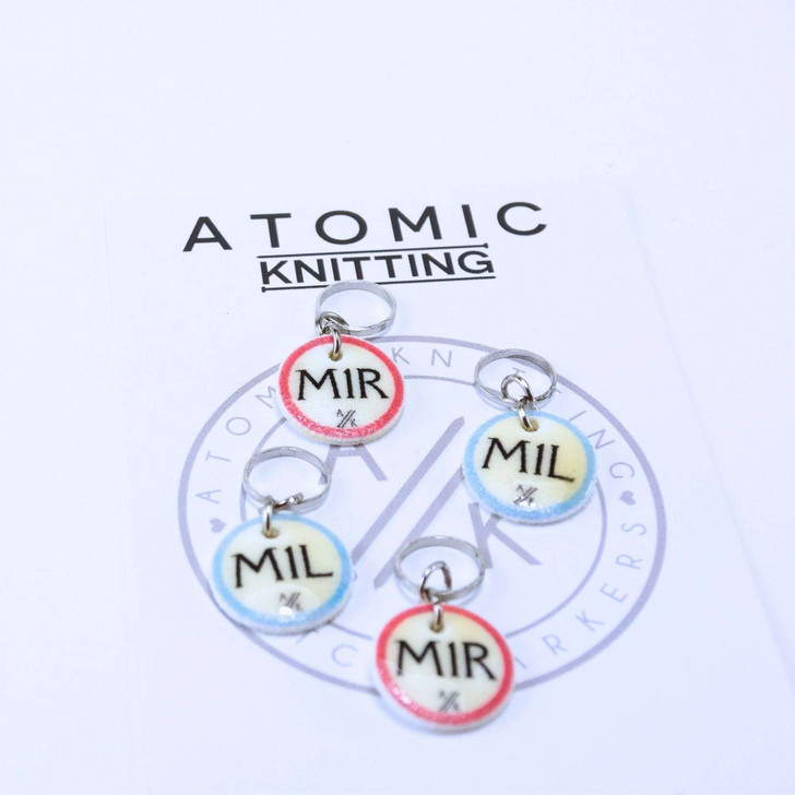 M1L M1R Make One Left/Right - Set of 4 - knitting stitch marker discs with CHOICE of Rings, Clasps, Removable Latchback | Make Your Mark