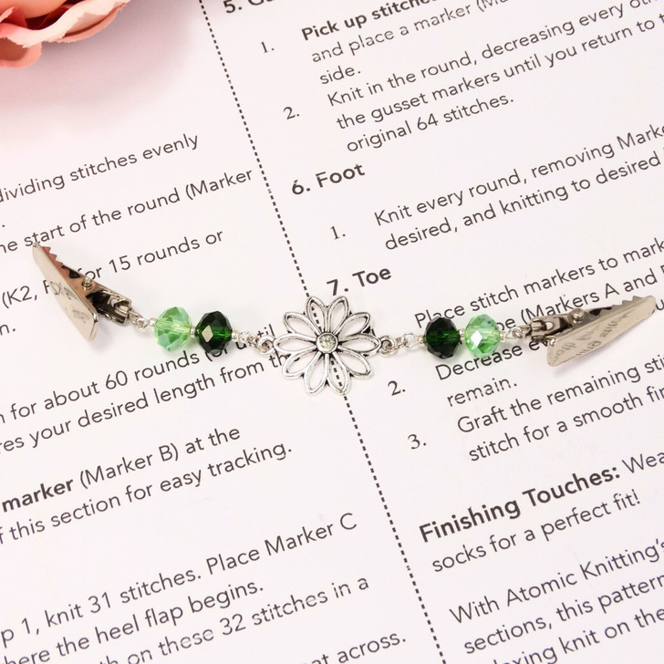 Green Duo Crystal & Deco Flower Cardigan Shawl Clip Pin Fastener