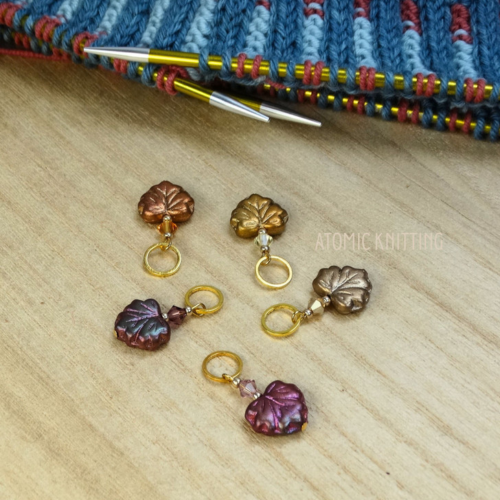 Metallics Maple Leaf Knitting Crochet Stitch Markers- set of 5