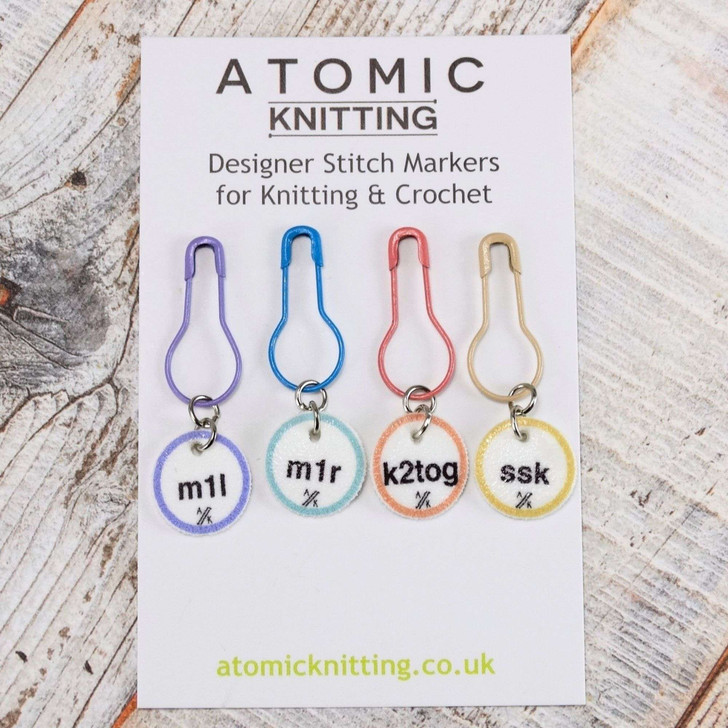 Make 1, SSK, K2TOG 'Coastal' Instructional stitch markers for knitting - set of 4
