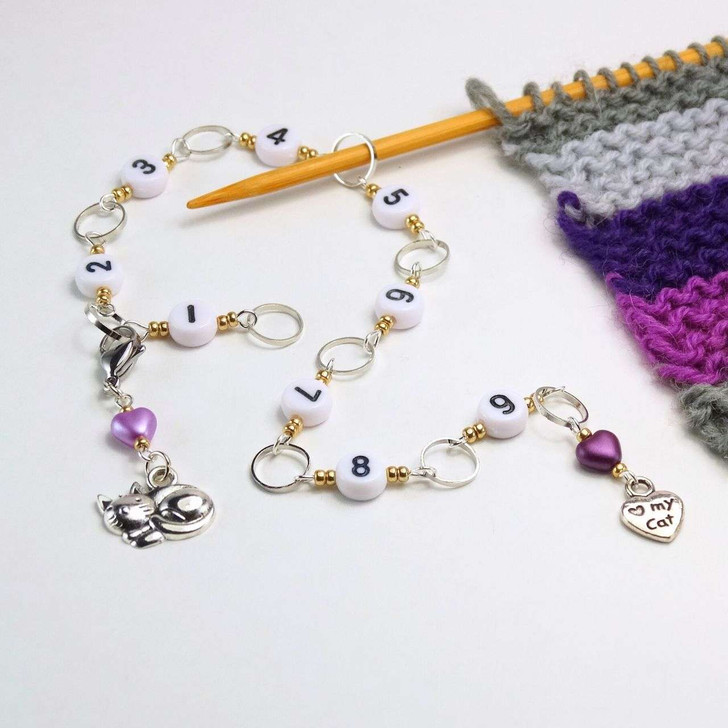 NEW! Row Counter - Love My Cat Numbered 99 Chain Row Counter for Knitting Plus 2 Stitch Markers - SIZE 4mm OR 7mm