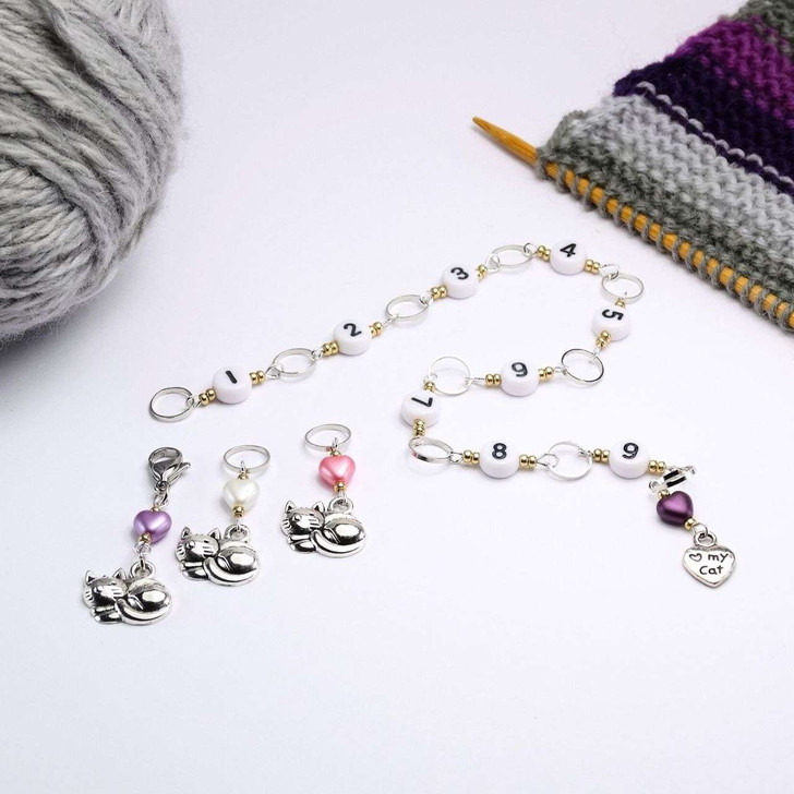 NEW! Row Counter - Love My Cat Numbered 99 Chain Row Counter for Knitting Plus 2 Stitch Markers - SIZE 4mm OR 7mm