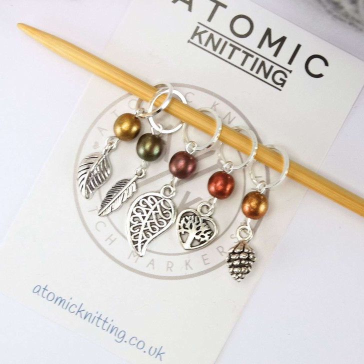 NEW! Metallic Lustre Leaf Stitch Marker Set of 5 - MYM