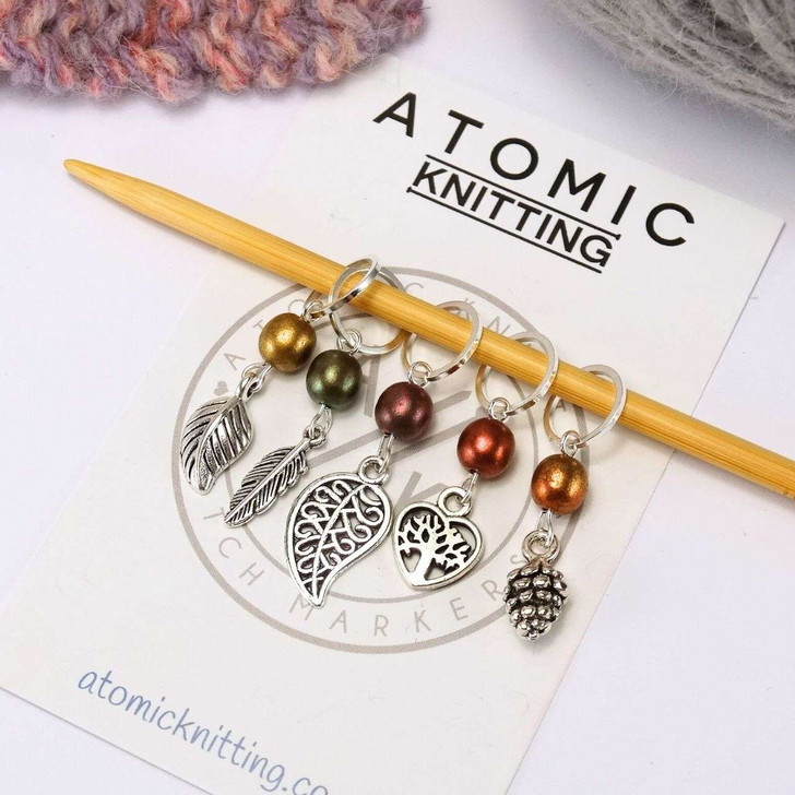 NEW! Metallic Lustre Leaf Stitch Marker Set of 5 - MYM