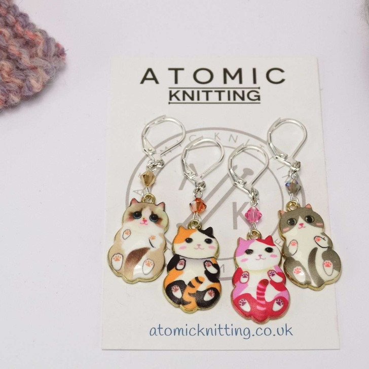 Enamel Cat Stitch Marker Set of 4 with crystal beads - Knitting Or Crochet Options Available - MYM set of 4