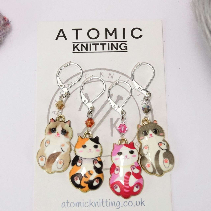 Enamel Cat Stitch Marker Set of 4 with crystal beads - Knitting Or Crochet Options Available - MYM set of 4