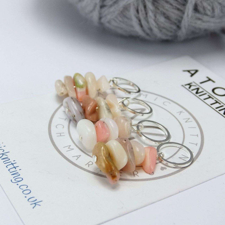 New! Peruvian Opal Gemstone Chip Stitch Markers - Crochet Option Available - MYM set of 4