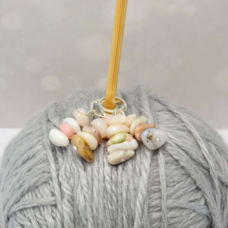New! Peruvian Opal Gemstone Chip Stitch Markers - Crochet Option Available - MYM set of 4