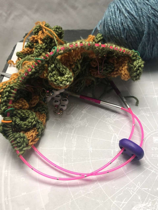 New! Neon Orange, Neon Green & Bright Yellow Mix Stitch Keeper Holder Cords & 4 Knitting Stitch Stoppers for needles up to ~ 4mm