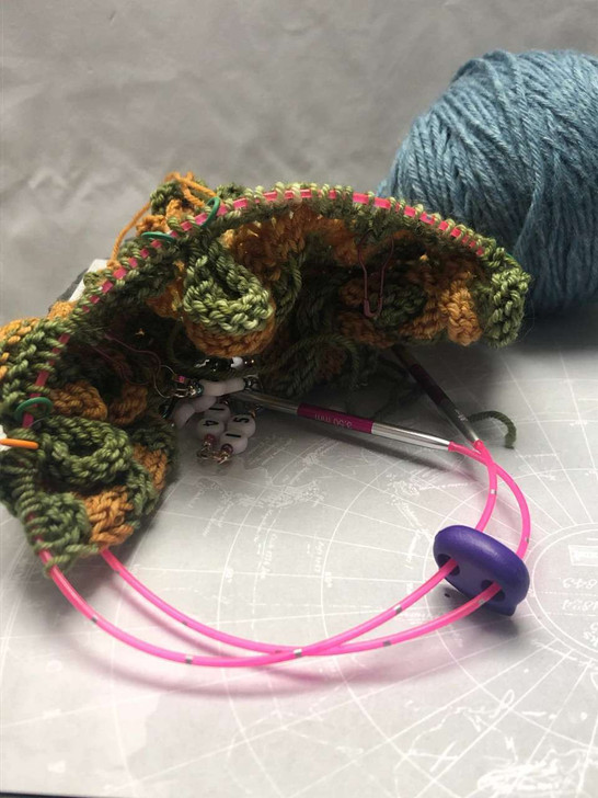 New! Neon Orange, Neon Green & Bright Yellow Mix Stitch Keeper Holder Cords & 4 Knitting Stitch Stoppers for needles up to ~ 4mm